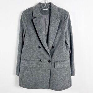 12 Storeez Wool Pleated Double Breasted Blazer Jacket Size Small Charcoal Gray